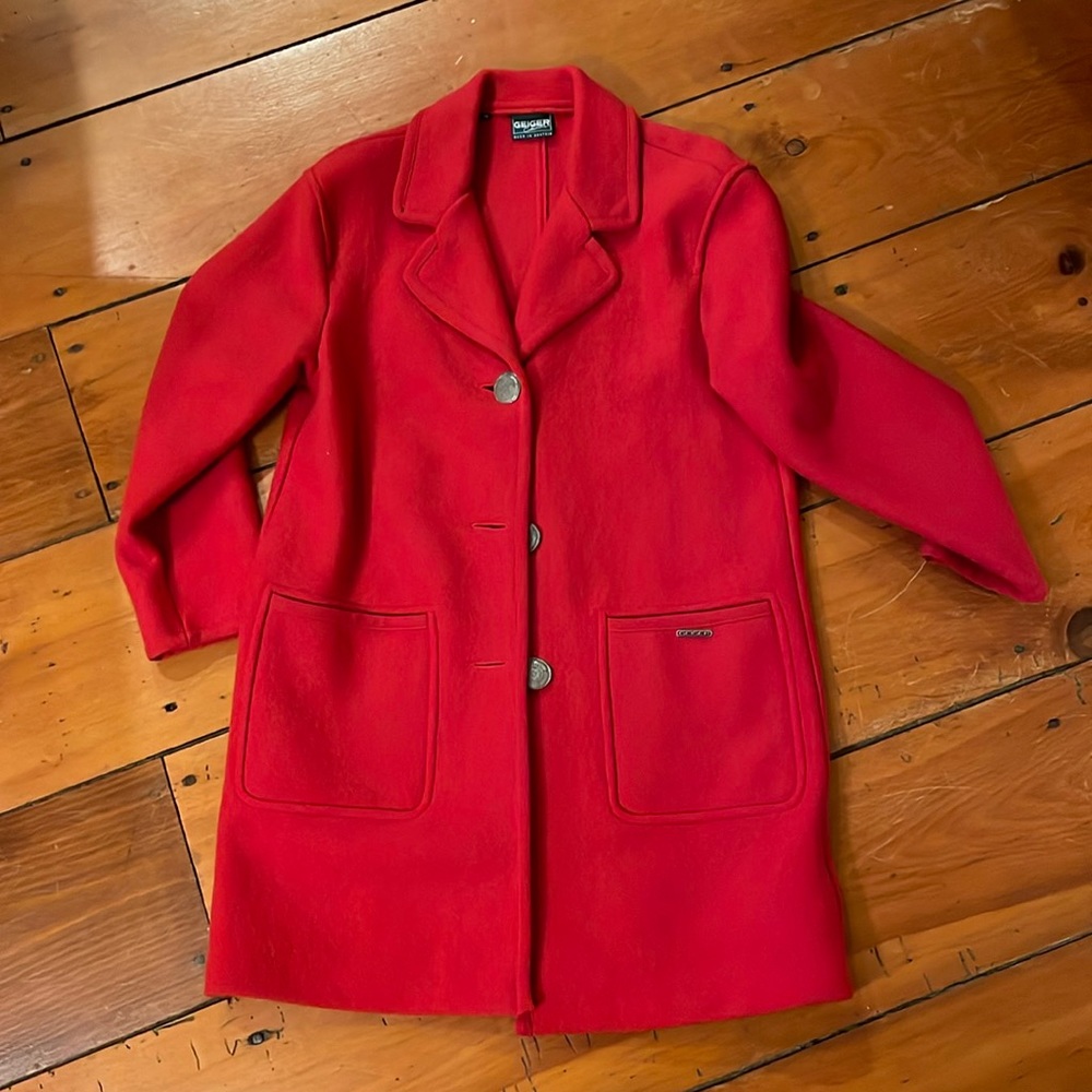 Geiger red wool topcoat 36
